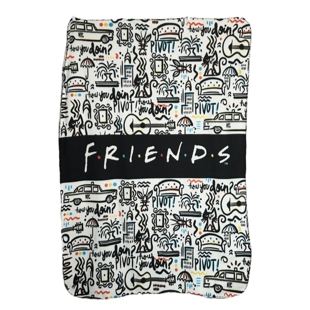 Friends Northwest Fleece Blanket Graphic Print Cozy 3.5’ x 5’ Throw 90s Novelty